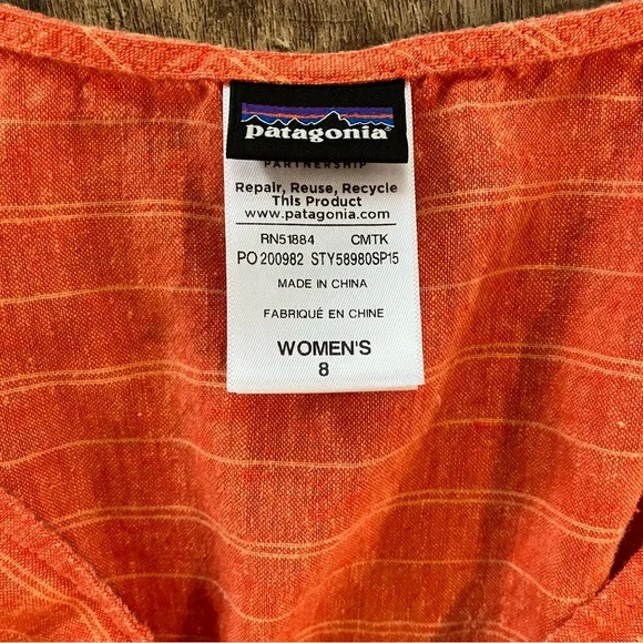 patagonia island hemp crossover dress in peachy orange stripe - Picture 6 of 7